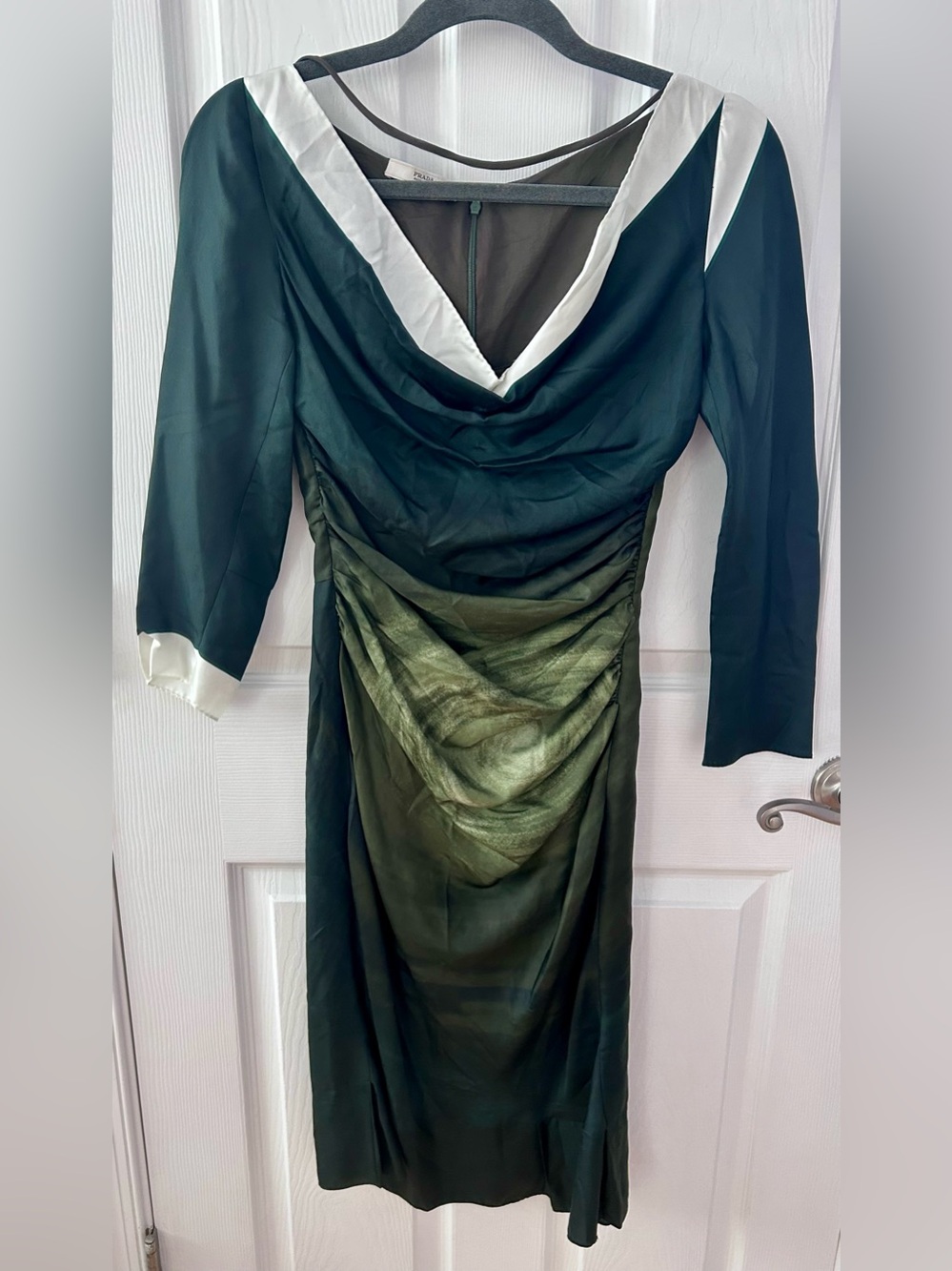 PRADA Dark Green Ombré Midi Dress | 100% Silk | NWOT | Abstract | Asymmetrical - Picture 2 of 10